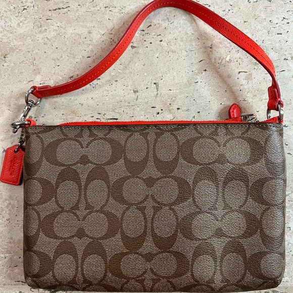 Coach Signature PVC Pop Pouch Khaki/Coral F52619 - Picture 2 of 9